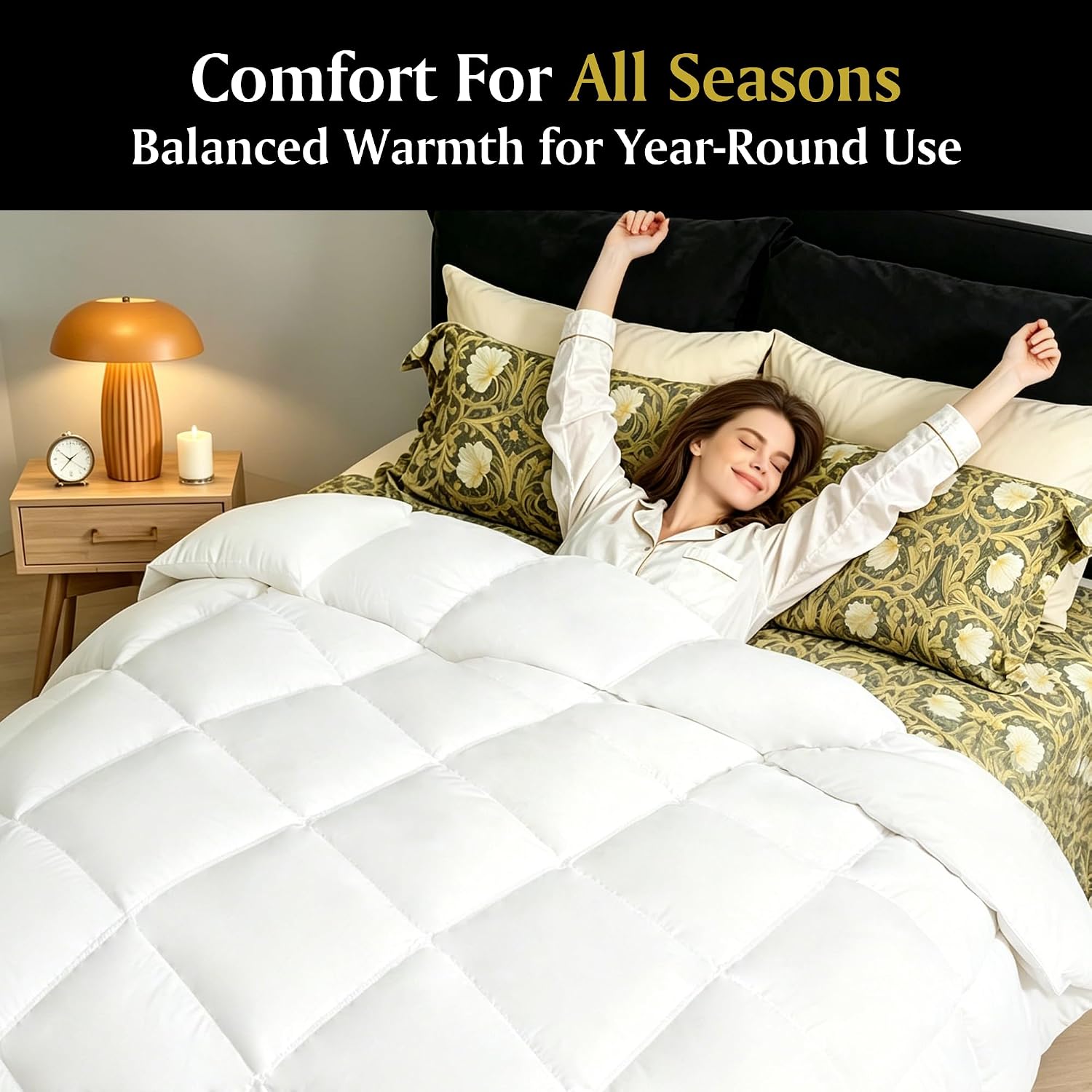 Beautyrest Goose Down Fiber Comforters Queen Size, All Season Luxury White Duvet Insert, 100% Cotton Fabric, Hotel Collection Fluffy Breathable Bedding Comforters, 8 Corner & Center Loops, 90x90 Inch