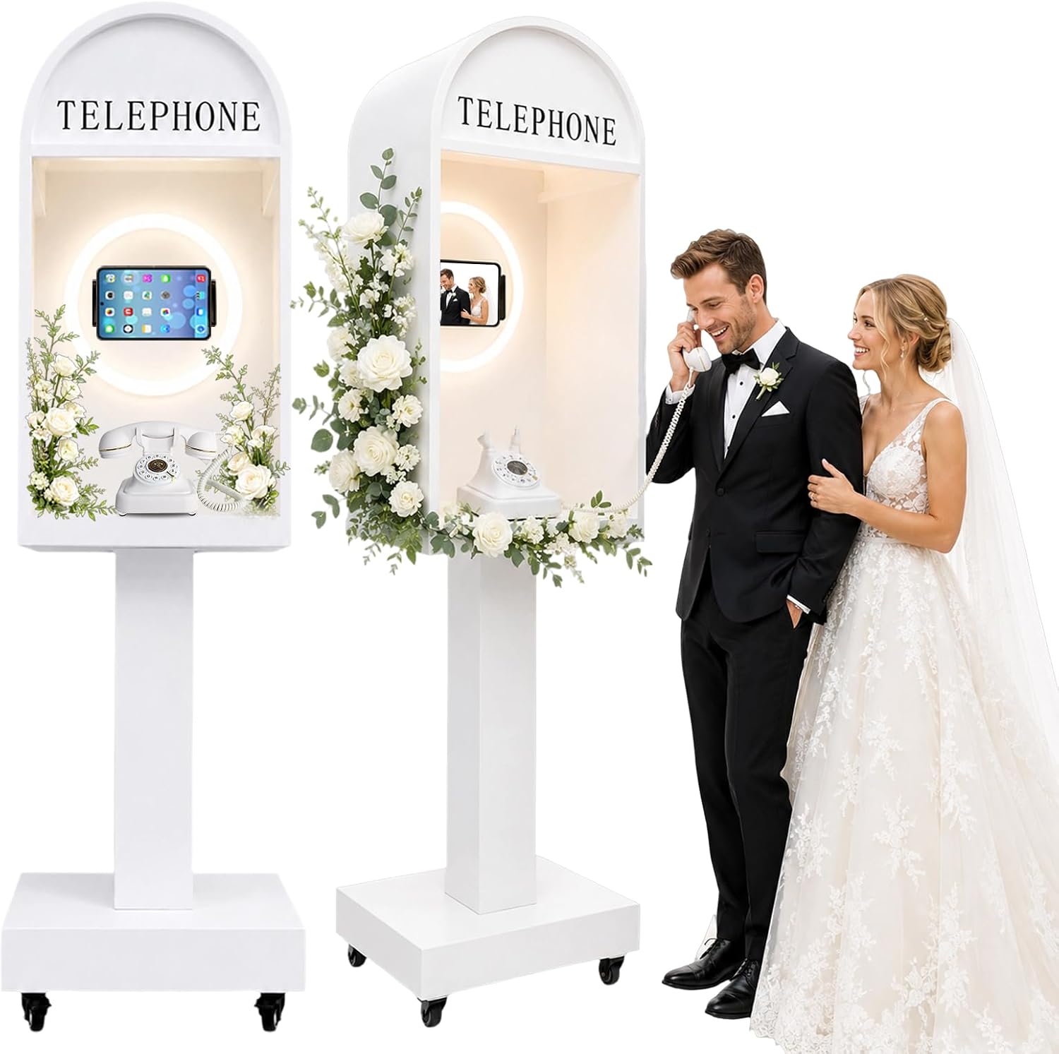 RDYMONKEY Audio Guest Book Stand White Telephone Booth for Wedding Outdoor Party Leave a Message Recording Stand Decoration Photo Booth Audio Guestbook Table