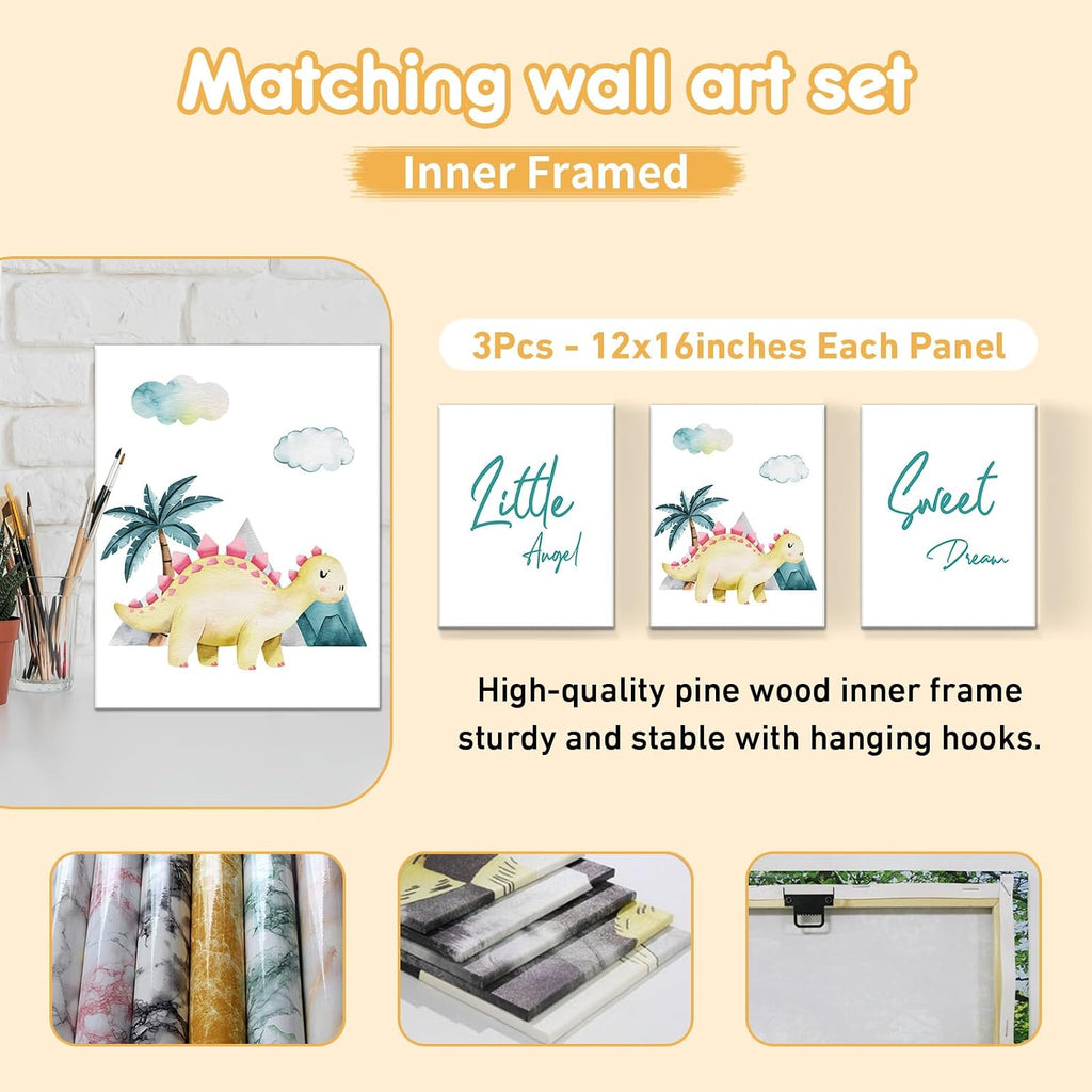 Terwex Personalized Baby Crib Set, 5 Pcs Baby Boy Crib Bedding Set, Custom Name Dinosaur Baby Crib Bedding Set Neutral, Double Layer Flannel Nursery Bedding Set, Customized Gifts for Toddler Infant