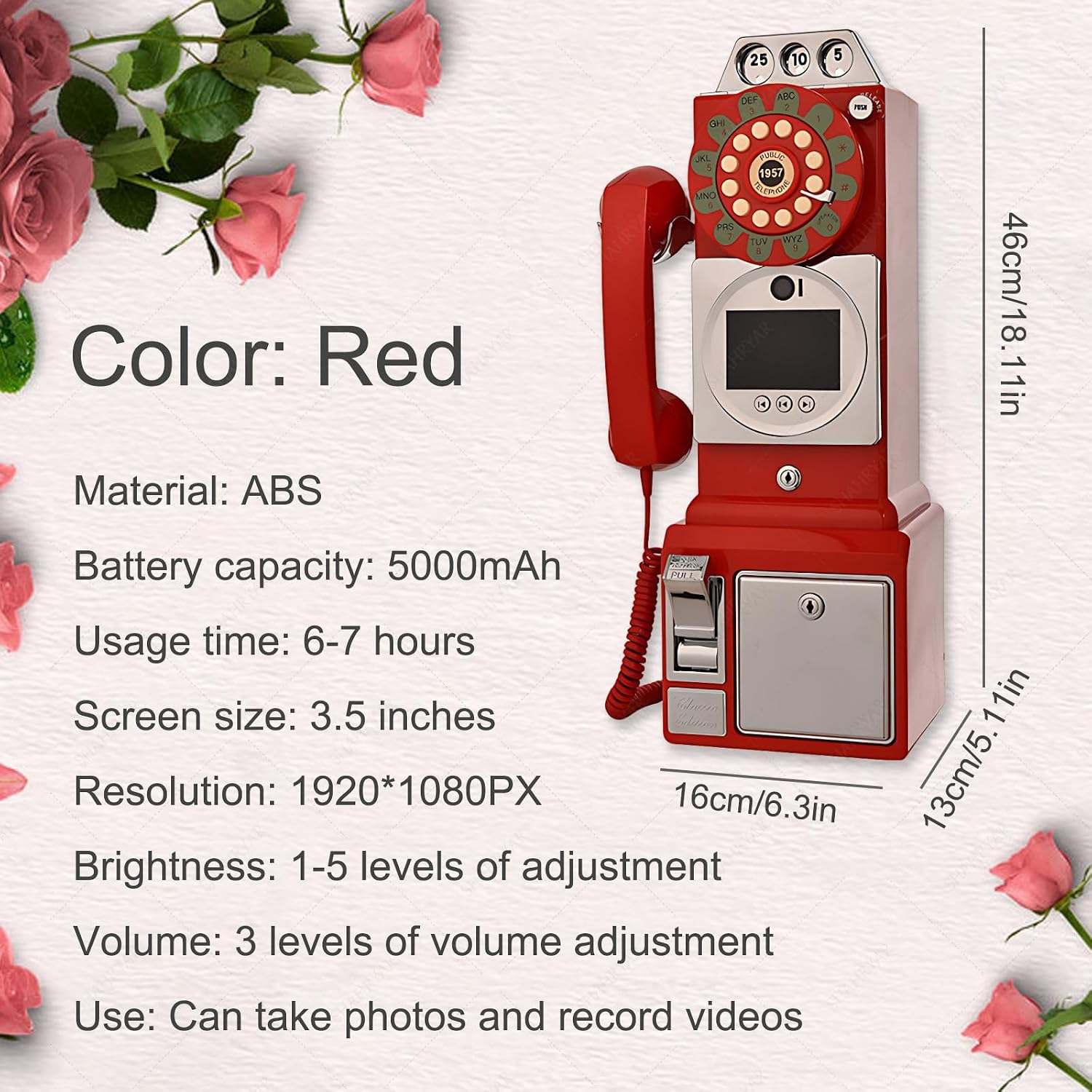 SHAHRYAR Audio Guest Book Wedding Phone, Record Customized Audio Message with Guest Book, Wedding Audio Guestbook,for Party Decoration,Audio Guest Book Phone,Red