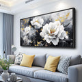 PHAOHUAXM Large Framed Canvas Wall Decor For Living Room Wall Art For Bedroom Modern Abstract Painting Ink-Wash White Flowers With Black Frames Dining Room Home Decor Print Artwork Posters 30'X60'