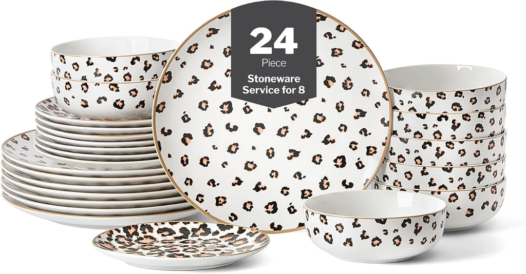 Christian Siriano Majestic 24-Piece Dinnerware Set Porcelain, Plates and Bowls Set, Dishwasher and Microwave Safe, Dish Set for 8, Multicolored