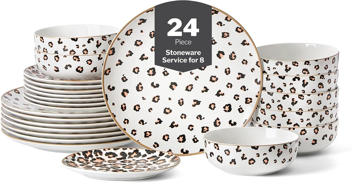 Christian Siriano Majestic 24-Piece Dinnerware Set Porcelain, Plates and Bowls Set, Dishwasher and Microwave Safe, Dish Set for 8, Multicolored
