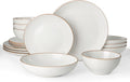 Famiware Jupiter 16-Piece Stoneware Dinnerware Set for 4 - Includes Pasta Bowl & Dinner Plate, Handcrafted Dishes with Speckles & Embossed Swirls, Chip & Scratch Resistant, Daily & Formal Use, White