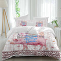 Spring Will Always Come Duvet Cover Set Queen Size 4 Pieces Funny Pig Rustic Wildflower Pink Stripes Bedding Set with Zipper Closure, 1 Comforter Cover 92x106 Inches 1 Flat Sheet & 2 Pillow Cases