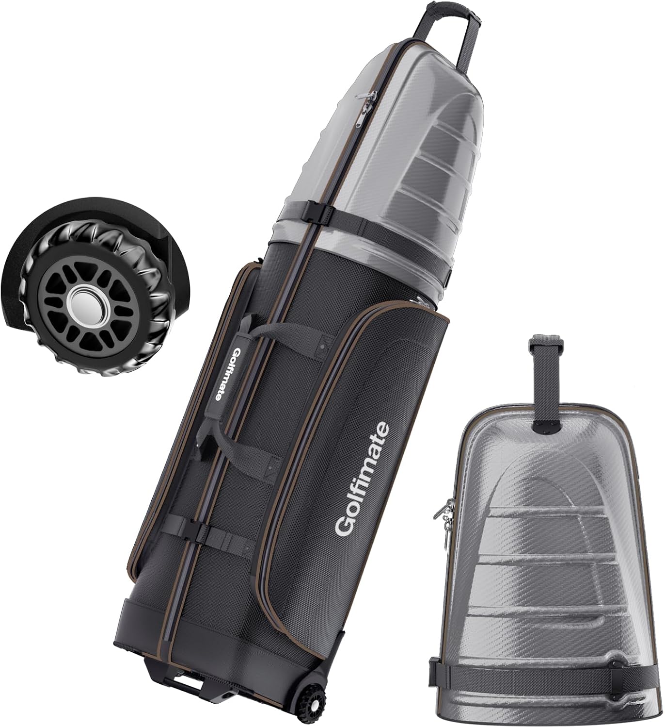 Golf Travel Bags for Airlines with Carbon Fiber Hard Top, Protective Club Traveling Cover with Wheel, Golf Club Carrier Case for Airplanes, Thick Padding, Durable Zippers and 2 Sided Spacious Pockets