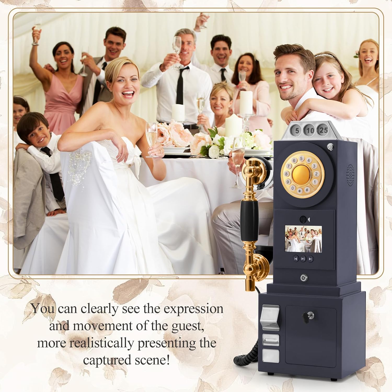 UKBW Video Audio Guest Book Wedding Phone, Record Customized Video Audio Messages, Preserve Your Special Occasions, Ideal for a Variety of Memorable Party Occasions(Black)