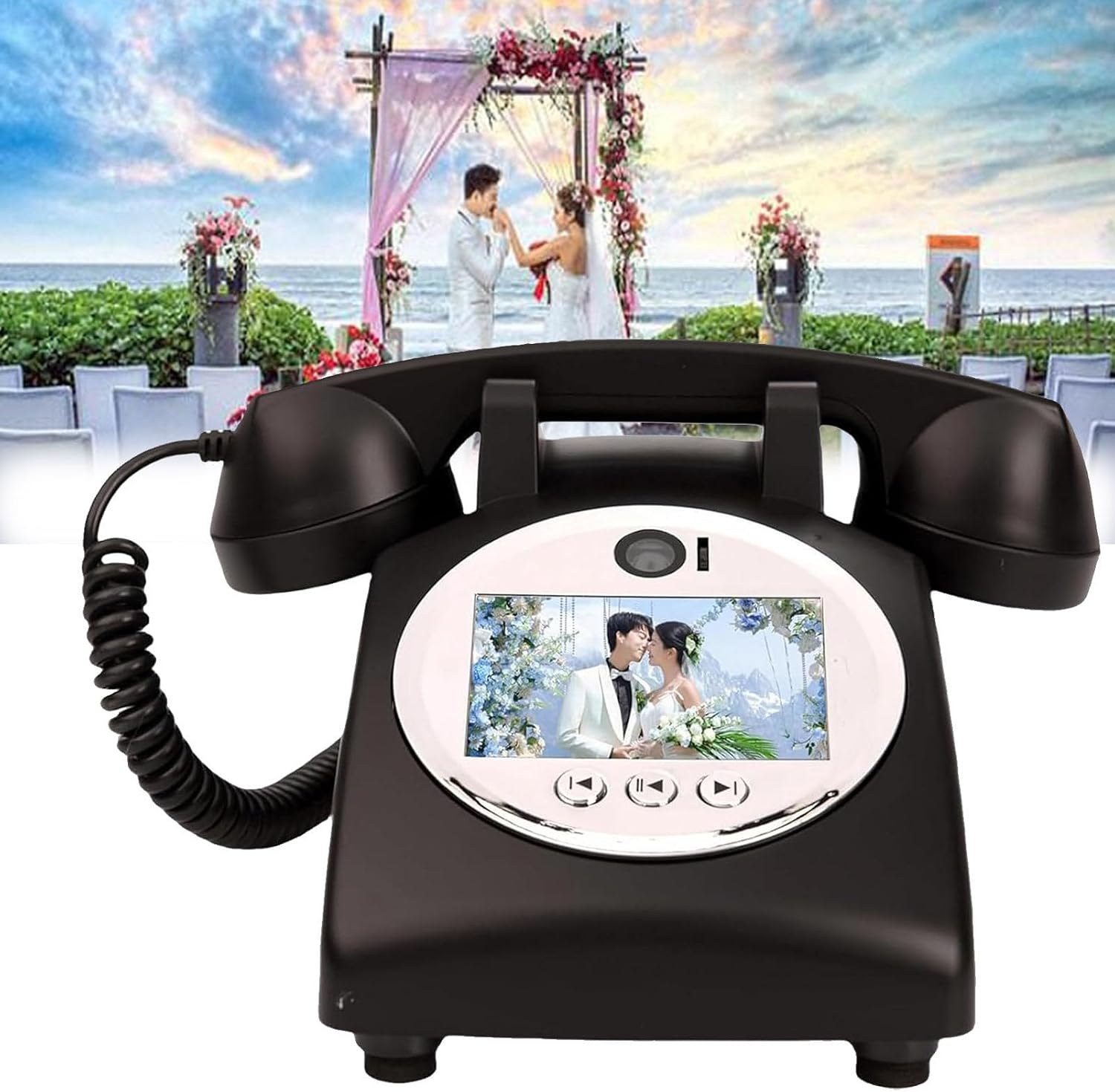 Audio Guest Book for Wedding Phone Audio GuestBook Record Customized Audio Messages Guest Book Classic Retro Style,Red (Black)