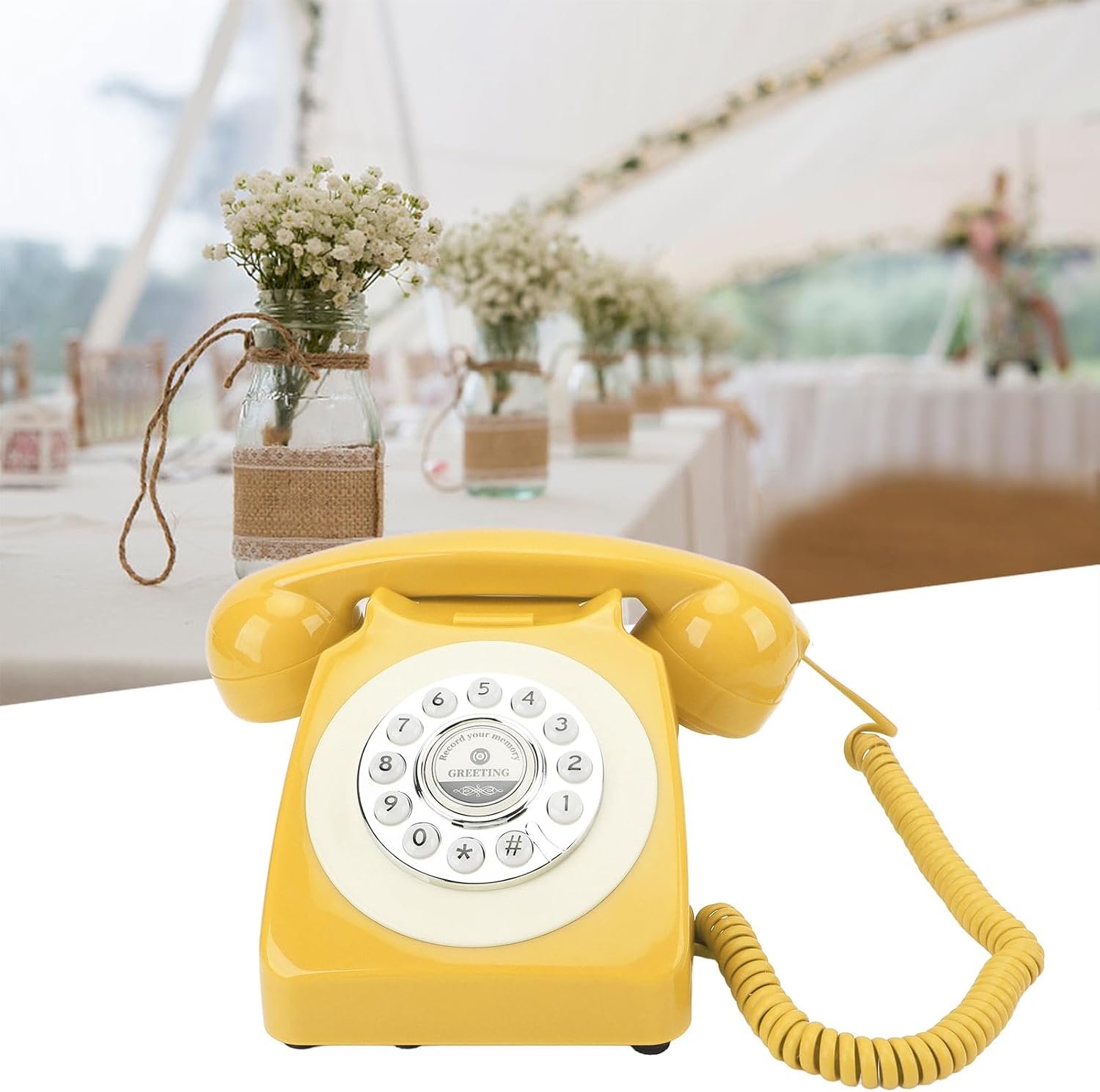 Audio Guest Book Wedding Phone, Clear Sound Convenient Use Audio Message Recording Telephone, Retro Phone Audio GuestBook for Wedding Event Birthday Party (Yellow Duck