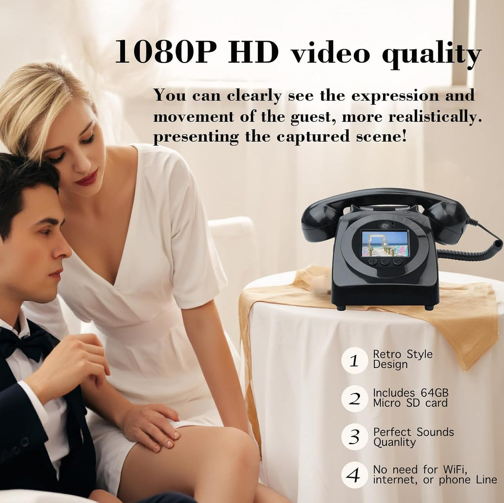 Video Audio Guest Book Wedding Phone,1080P HD Leave a Customized Video Messages, Ideal for a Variety of Memorable Party Occasions for Wedding, Birthday, Baby Shower, Graduation,retire (Black)