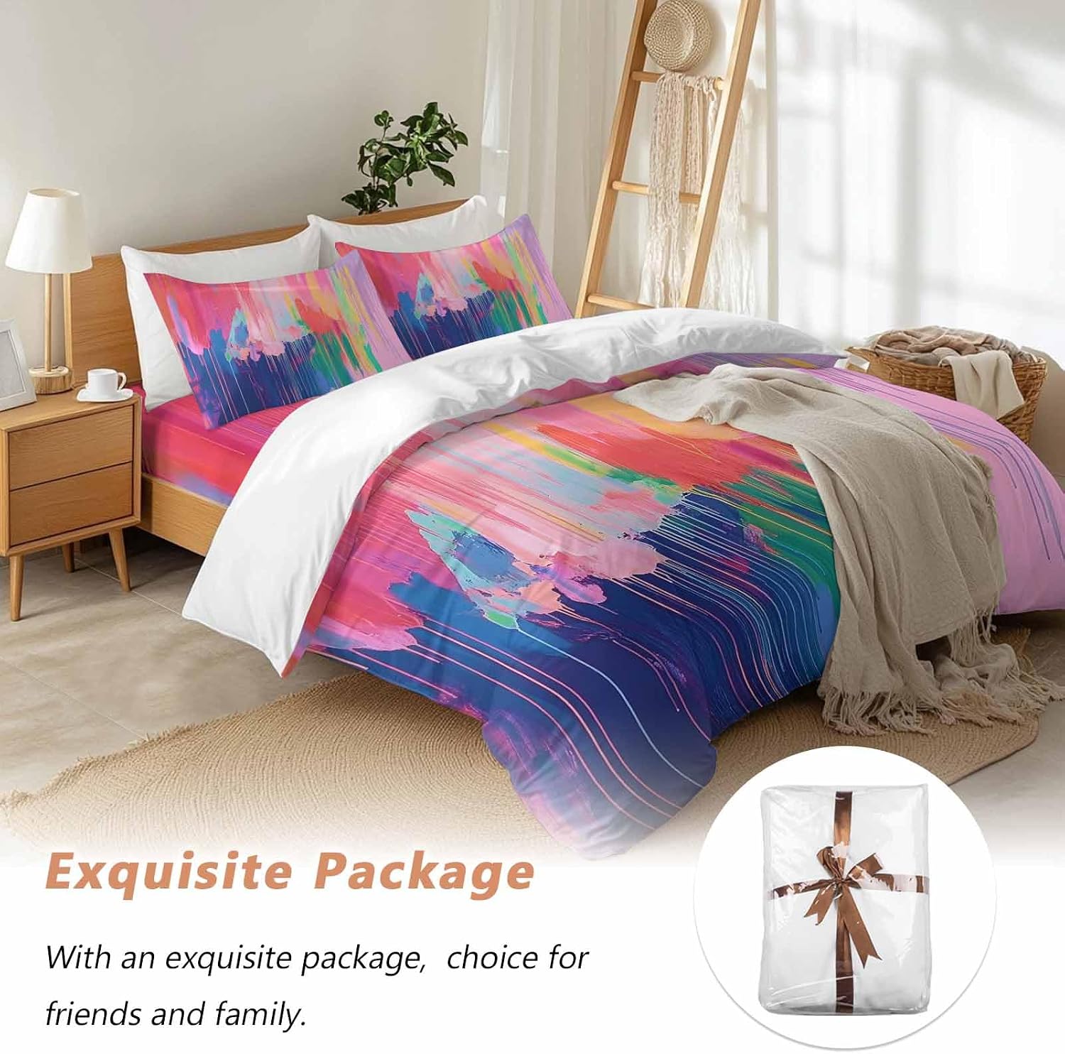 Prime Leader Colorful Abstract Duvet Cover Set Queen Size 4 Pieces Multicolor Fantasy Aesthetic Bedding Set with Zipper Closure, 1 Comforter Cover 90x92 Inches 1 Flat Sheet & 2 Pillow Cases