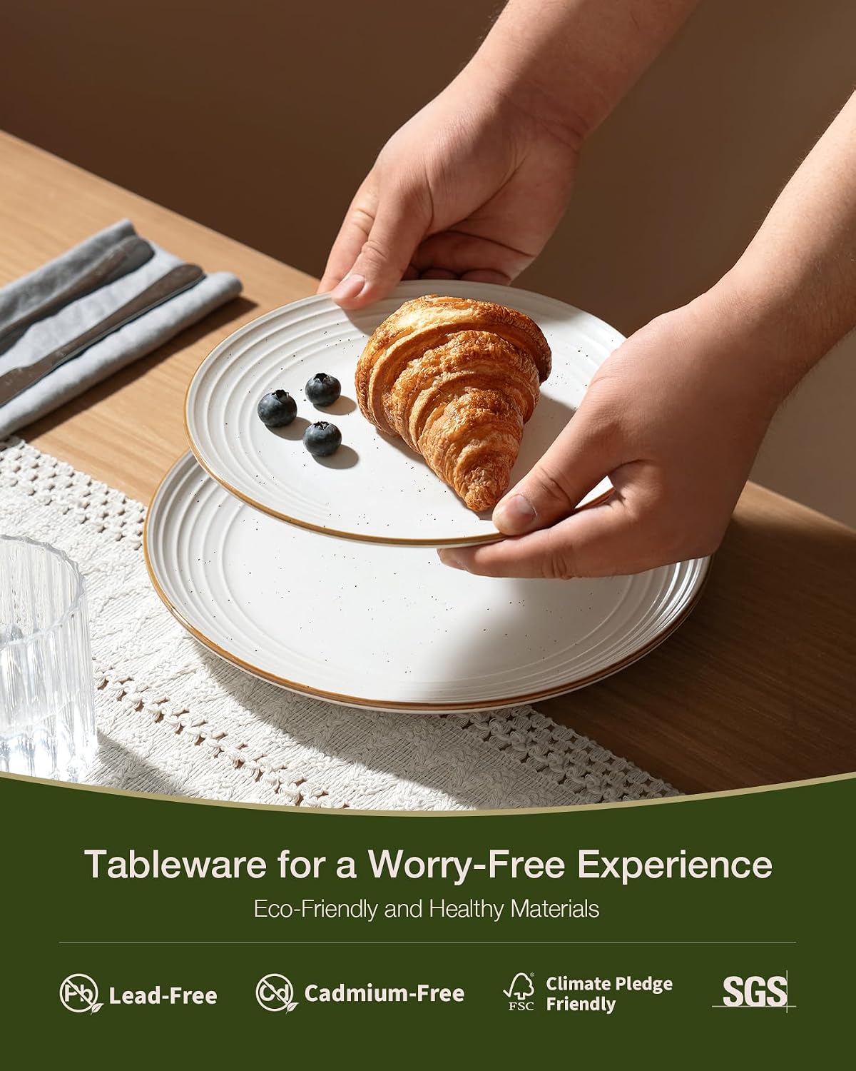 Famiware Jupiter 16-Piece Stoneware Dinnerware Set for 4 - Includes Pasta Bowl & Dinner Plate, Handcrafted Dishes with Speckles & Embossed Swirls, Chip & Scratch Resistant, Daily & Formal Use, White