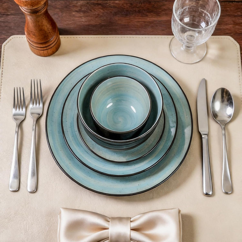 Stoneware Sonoma 56pc Dinnerware Set, Black + Speckled Spin Wash Turquoise