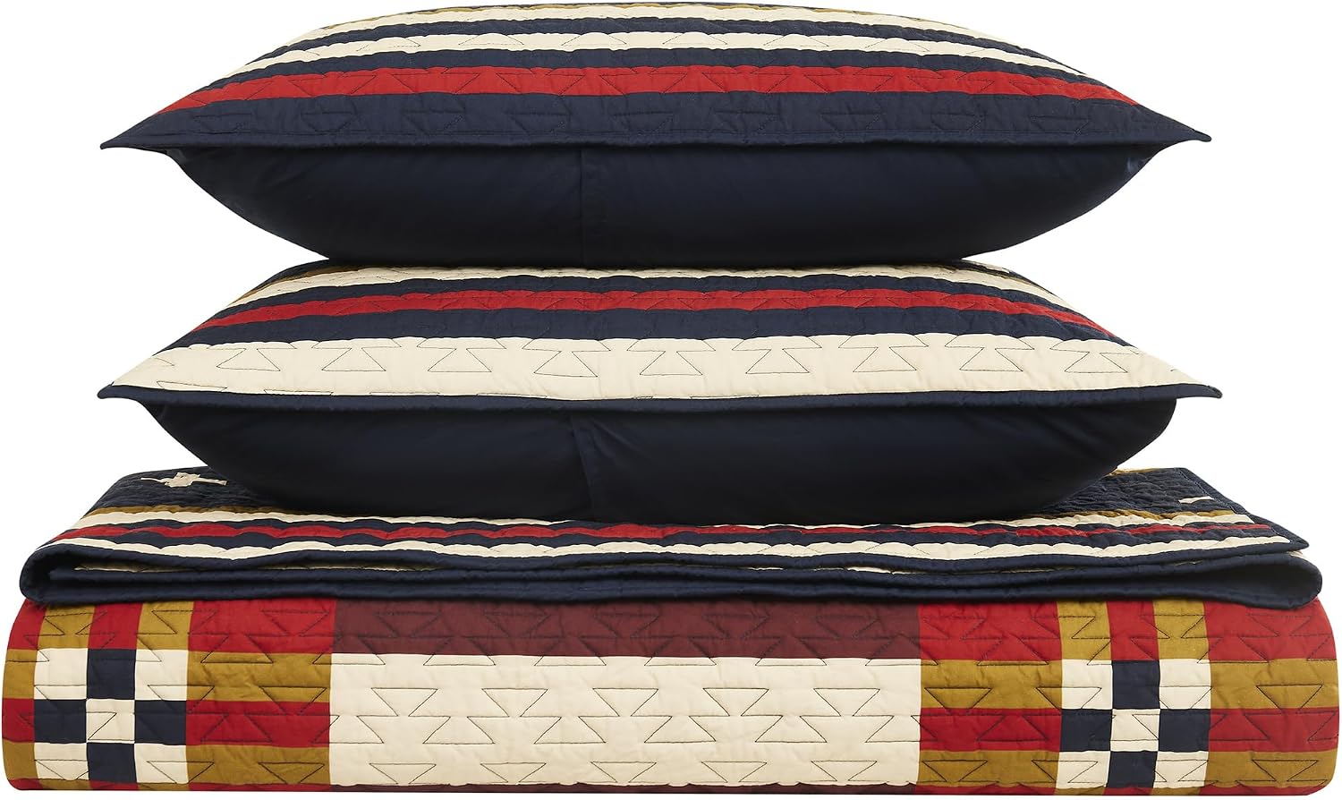 Pendleton Full/Queen Quilt Set – 100% Cotton 3 Piece Quilt Set with Shams, Soft Lightweight Bedding for Queen Size Bed, Blue & Tan Comforter Alternative, Queen Bedding Set (Scout Stripe)