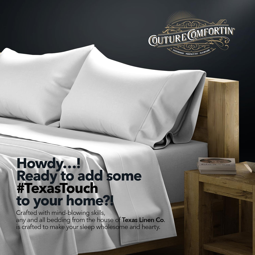 TEXAS LINEN CO. 100% Egyptian Cotton Queen Sheets Set - Luxury 1500 Series Couture Comfortin' Collection Egyptian Cotton Sheets Queen Size Bed Set (4 PC, Light Grey), 17' Deep Pocket, Hotel Bedding