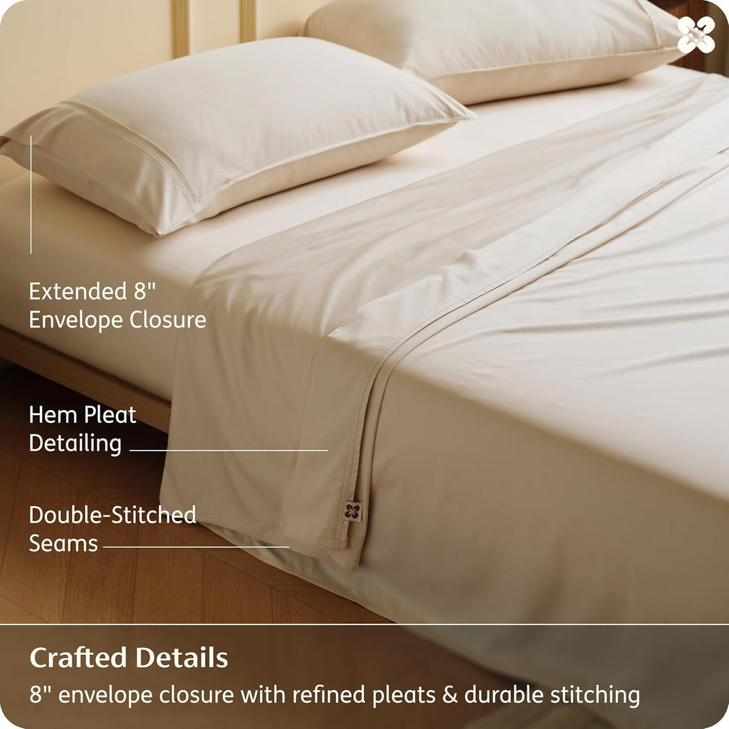 Bedsure Bamboo Viscose Cooling Sheets, Rayon Cotton Serene Blend, PureWoven, Breathable & Buttery Soft King Size Sheets Set, Deep Pocket Up to 18', Hotel Luxury Bedding for Hot Sleepers, Beige