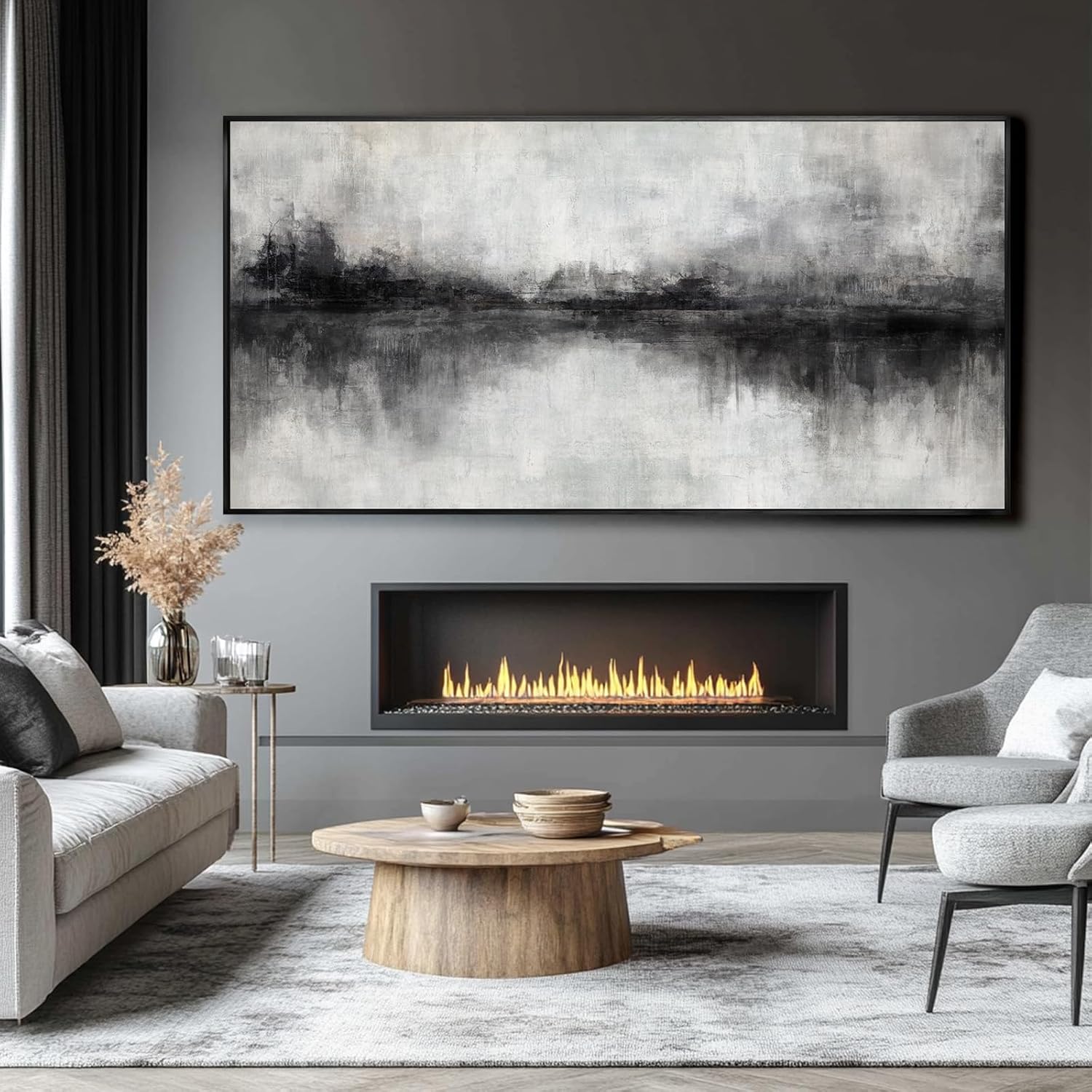 Large Abstract Canvas Wall Art Black and Grey Art Pictures for Wall Decor 29'x58' Artwork Decoration for Living Room Framed Neutral Wall Prints Kitchen
