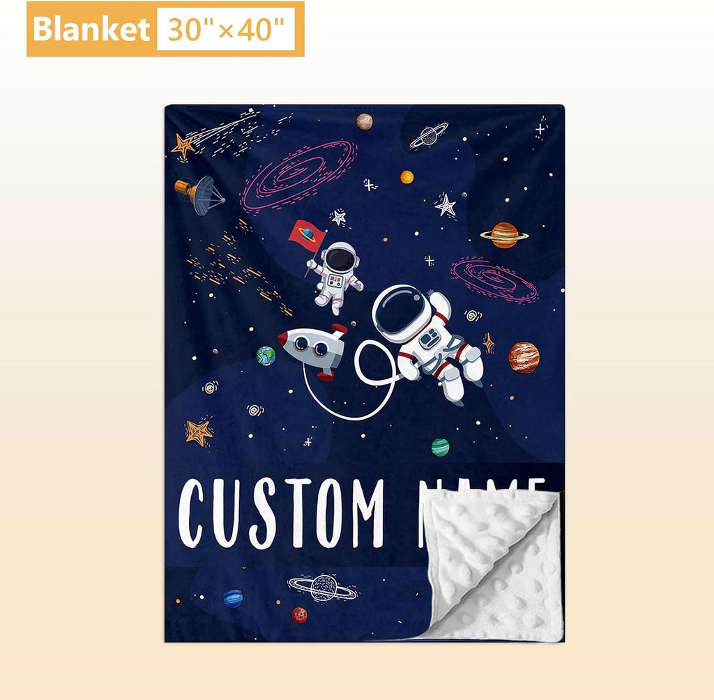 Terwex Personalized Crib Bedding Set, 5 Pcs Custom Nursery Bedding Sets with Name, Infant Bedding Set for Baby Boys, Blue Astronaut Double Layer Baby Crib Set, Babies Toddlers Kids Customized Gifts