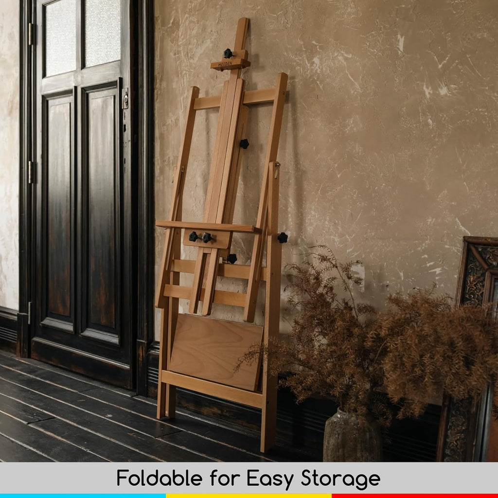 MEEDEN Large Studio Artist Easel, Adjustable Studio Painting Easel, Solid Beechwood H Frame Easel, Display Art Easel for Watercolor, Acrylic, Oil Painting, Adjusts to Max 88', Hold Canvas Up to 59'