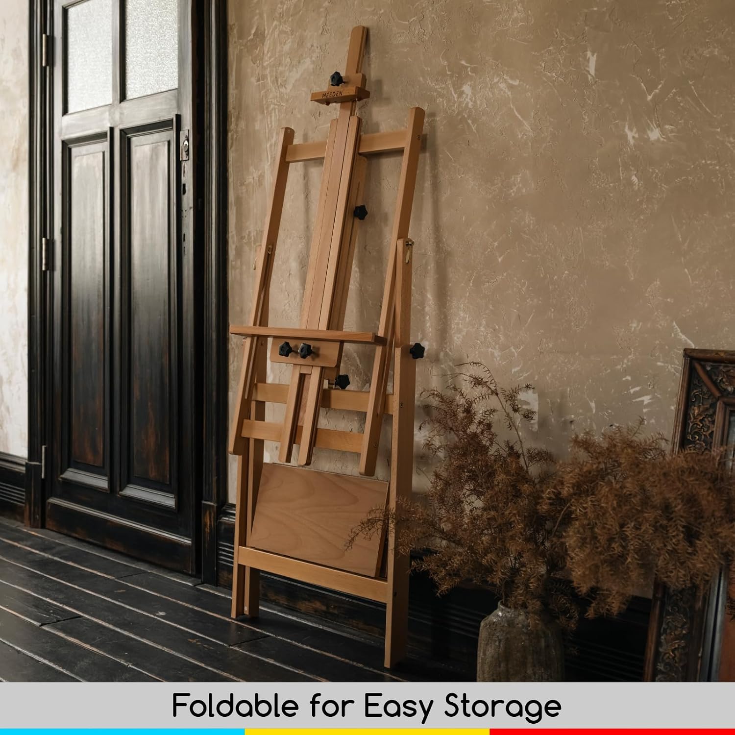 MEEDEN Large Studio Artist Easel, Adjustable Studio Painting Easel, Solid Beechwood H Frame Easel, Display Art Easel for Watercolor, Acrylic, Oil Painting, Adjusts to Max 88', Hold Canvas Up to 59'