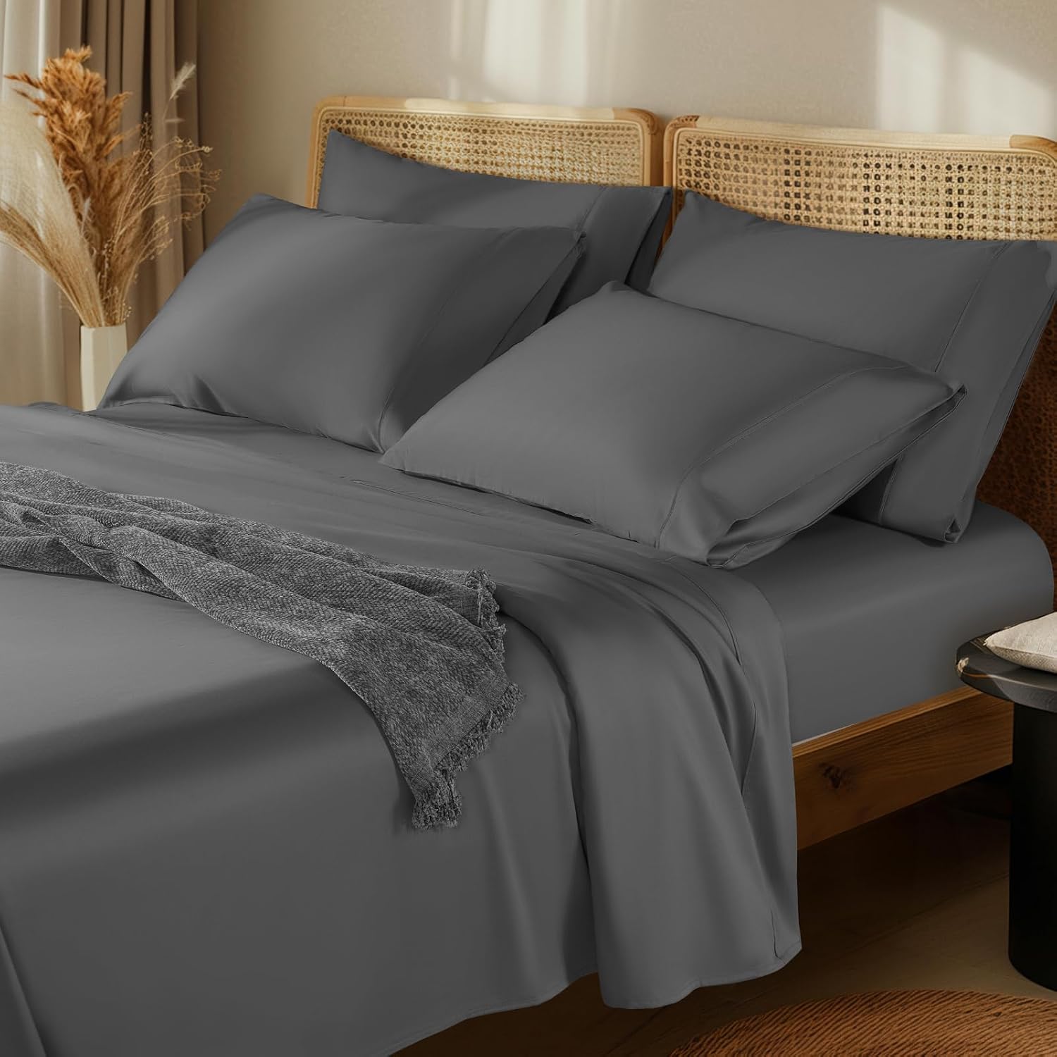 LBRO2M 1000 Thread Count 100% Egyptian Cotton Sheets Set 6 Piece Sets King Bed Sheet Deep Pocket Sheet Set 16' Soft Comfortable All Season (King, Dark Gray)