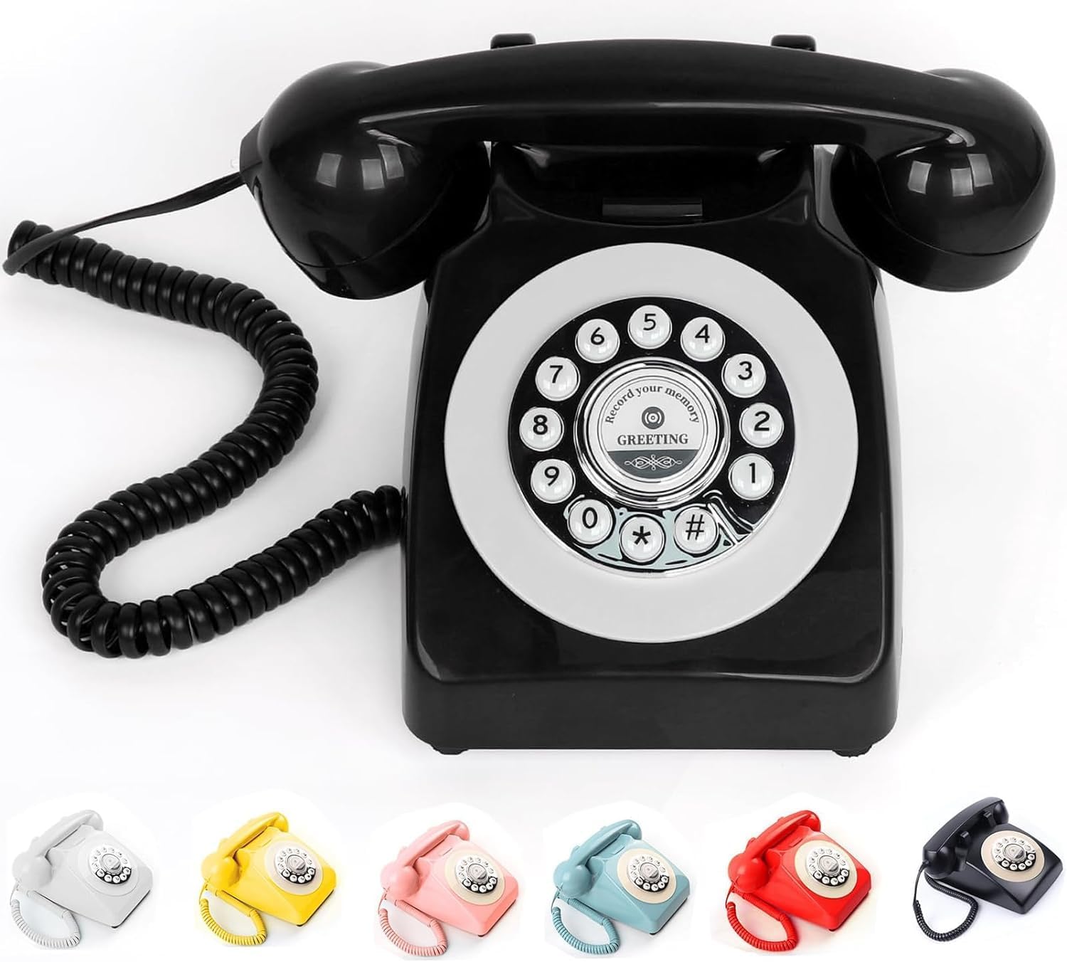 Audio Guest Book Wedding Phone with Rotation Dial Record Customized Audio Message Left with GuestBook Ideas Telephone Retro Audio for Wedding Event Birthday Party Message Voicemail (Black)