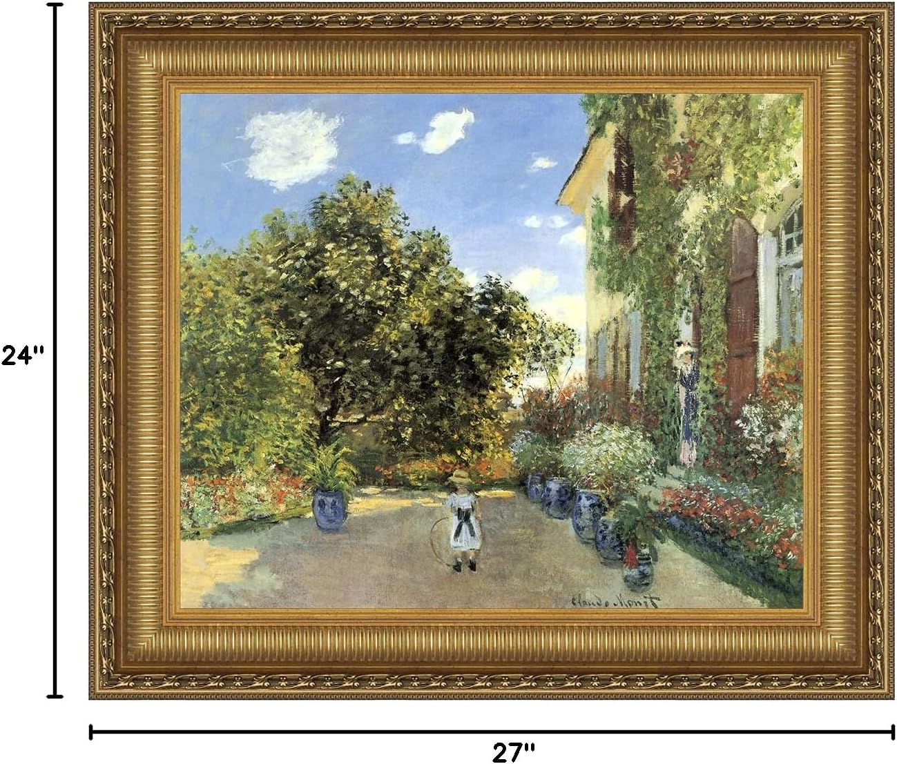 Design Toscano Monet's Artist's House at Argenteuil, 1873 Wall Art Painting, Medium, 27x24 Inch, Giclee Canvas, Gold Resin Frame