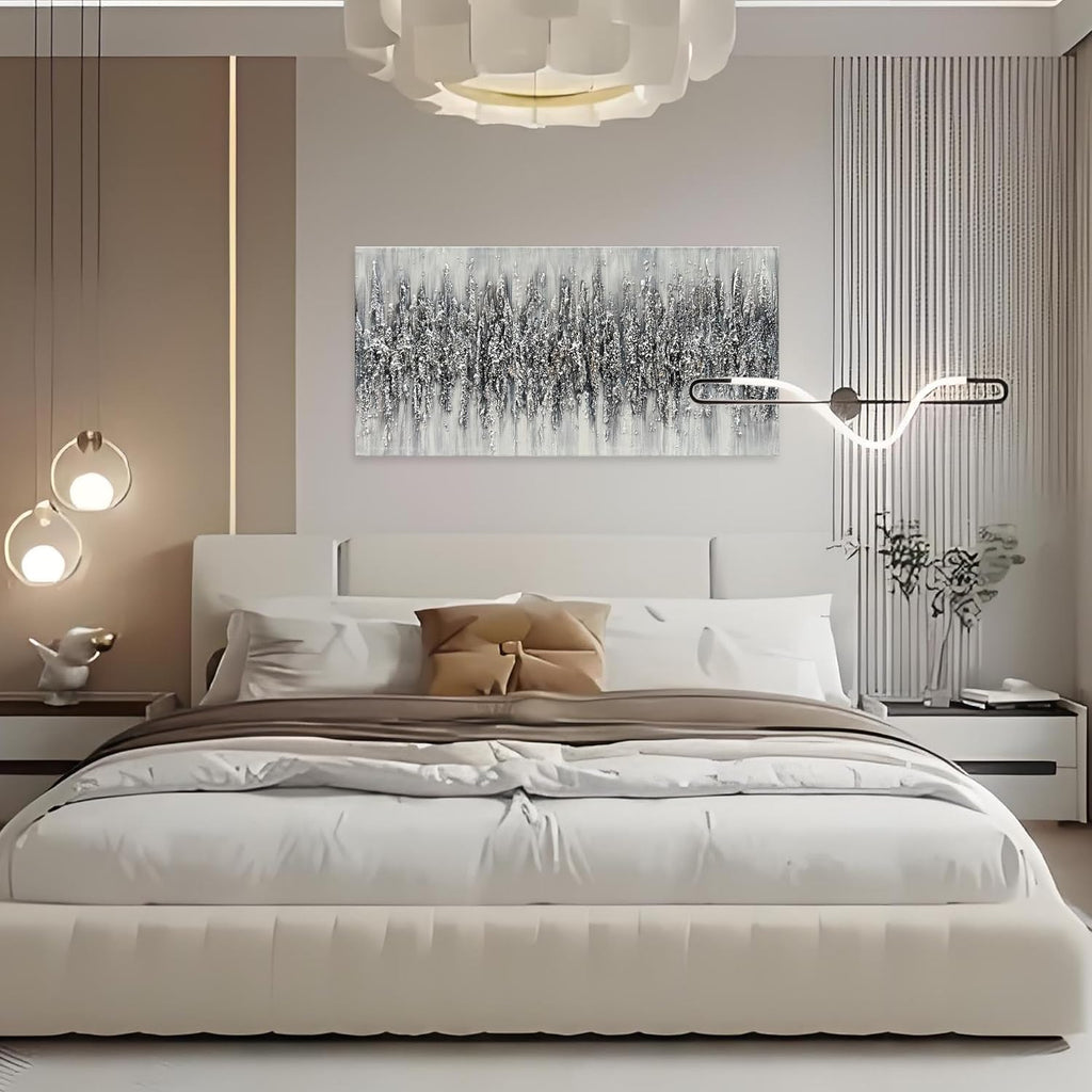 Art 24x48 Inch Minimalist Art Painting Hand-Painted Black and White Wall Art Textured Oil Painting Modern Abstract Art Home Wall Decoration