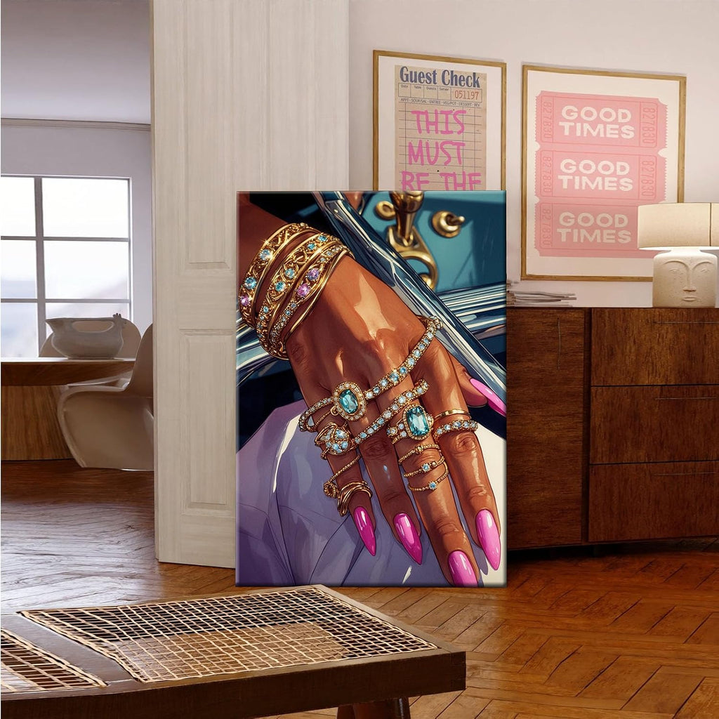 Black woman canvas painting wall black rich woman black girl art print colorful african poster is a good choice for room decoration 28x40in Wood Framed