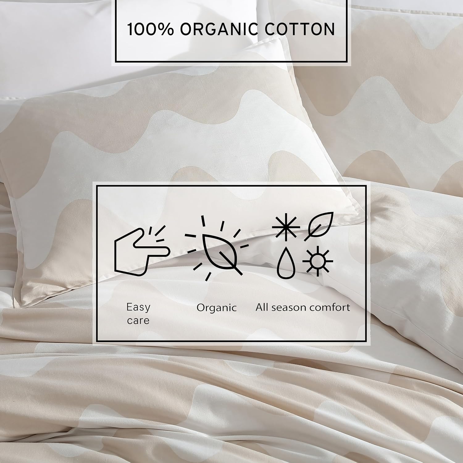 Marimekko - Queen Duvet Cover Set, Organic Cotton Bedding with Matching Shams, Luxury Home Decor, GOTS Certified (Lokki Beige, Queen)