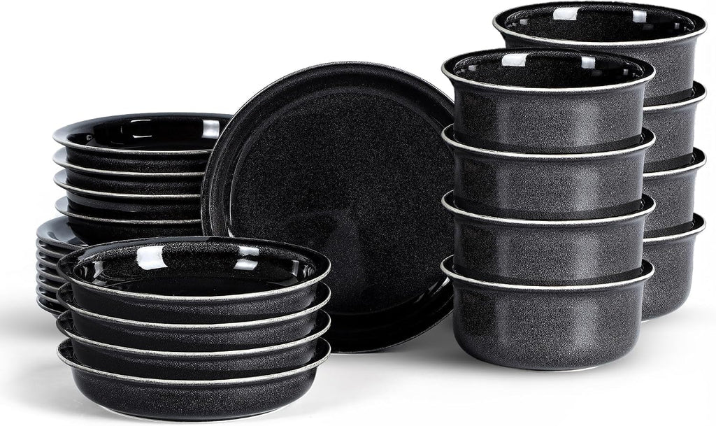 Stone Lain Slate 24-Piece Dinnerware Set Stoneware, Plates and Bowls Set, Dishwasher and Microwave Safe, Dish Set for 8, Black