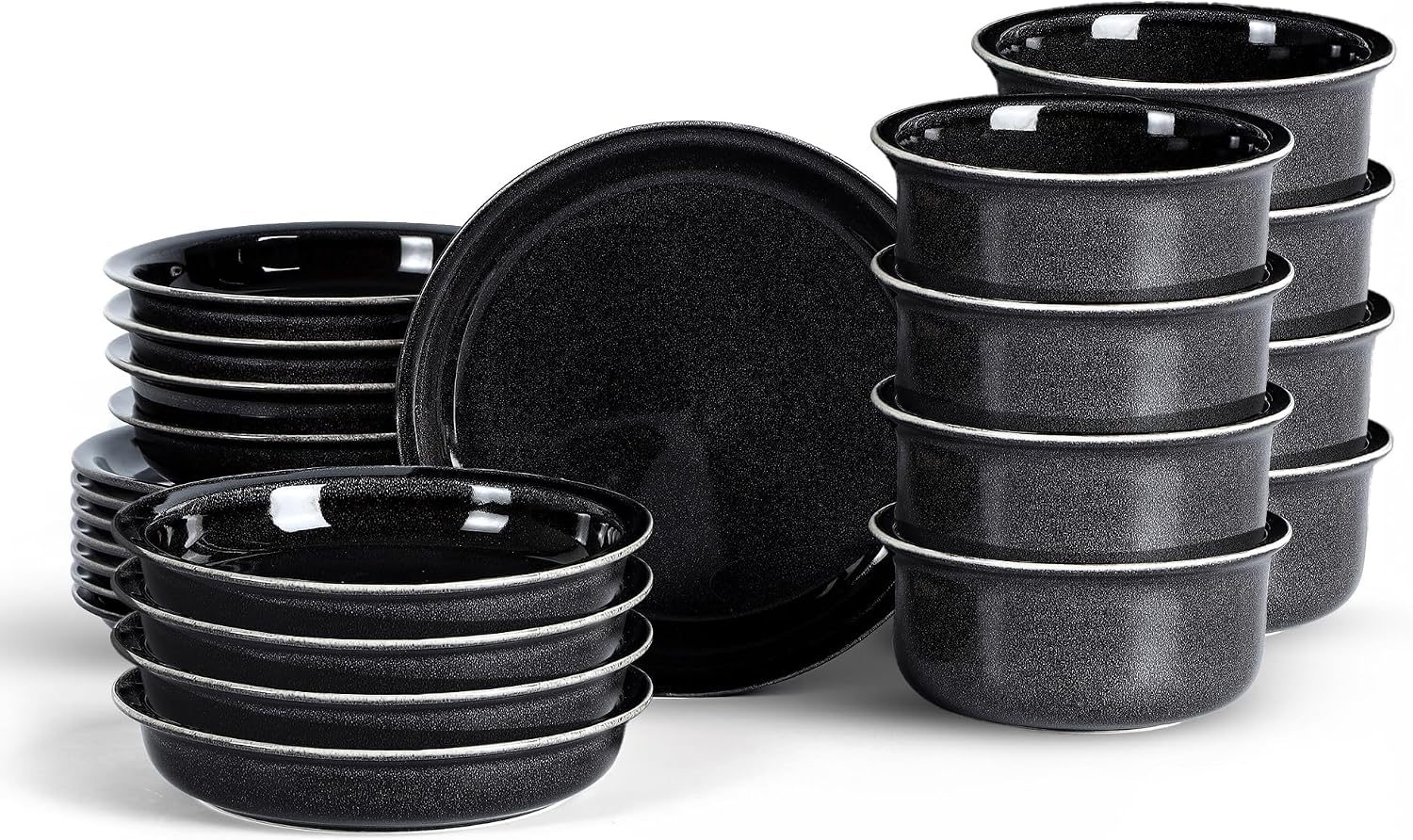 Stone Lain Slate 24-Piece Dinnerware Set Stoneware, Plates and Bowls Set, Dishwasher and Microwave Safe, Dish Set for 8, Black