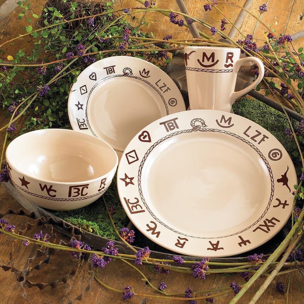 Black Forest Decor Cattle Branded Dinnerware Set - Rustic 16-Piece Stoneware for Ranch & Western Dining