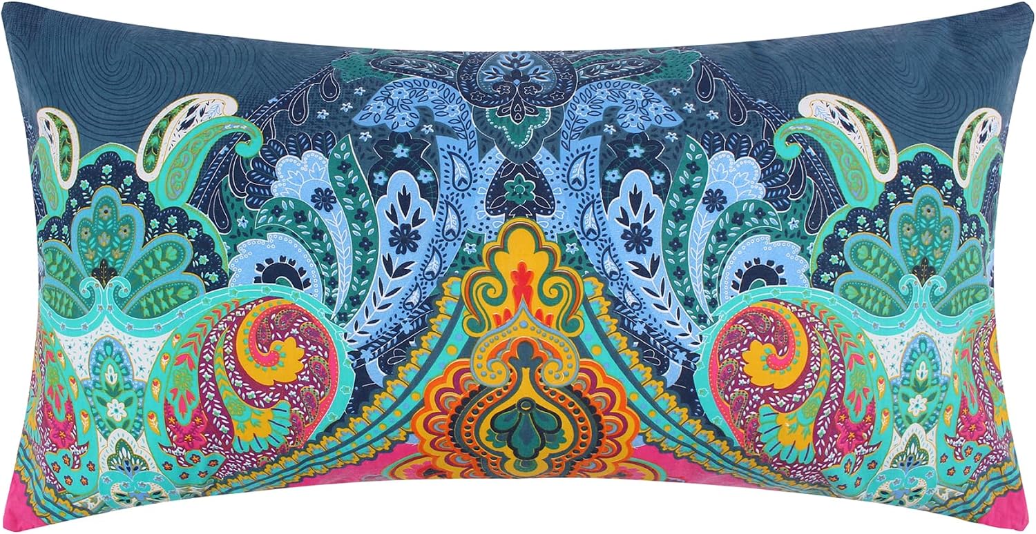 Levtex Home - Mackenzie Duvet Cover Set - Full/Queen Duvet Cover + Two Standard Pillow Cases - Bohemian - Teal, Orange, Yellow, Green, Blue - Duvet Cover (90x94in) and Pillow Case (26x20in) - Cotton