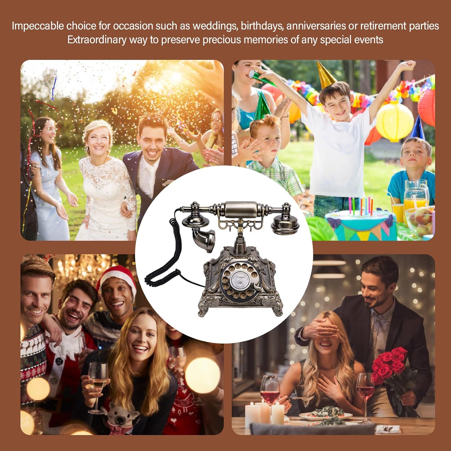 Tangxi Video Audio Guest Book, Vintage Phone Wedding Guestbook Alternative, Customized Video Audio Messages, 32G Capacity for Wedding Birthday Party (Antique Brass Color)