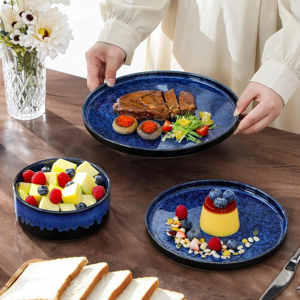 vancasso Plates and Bowls Sets for 6, 18 Pieces Blue Dinnerware Sets for Kitchen, Modern Stoneware Dishes Set, Dishwasher and Microwave Safe, Series Starry