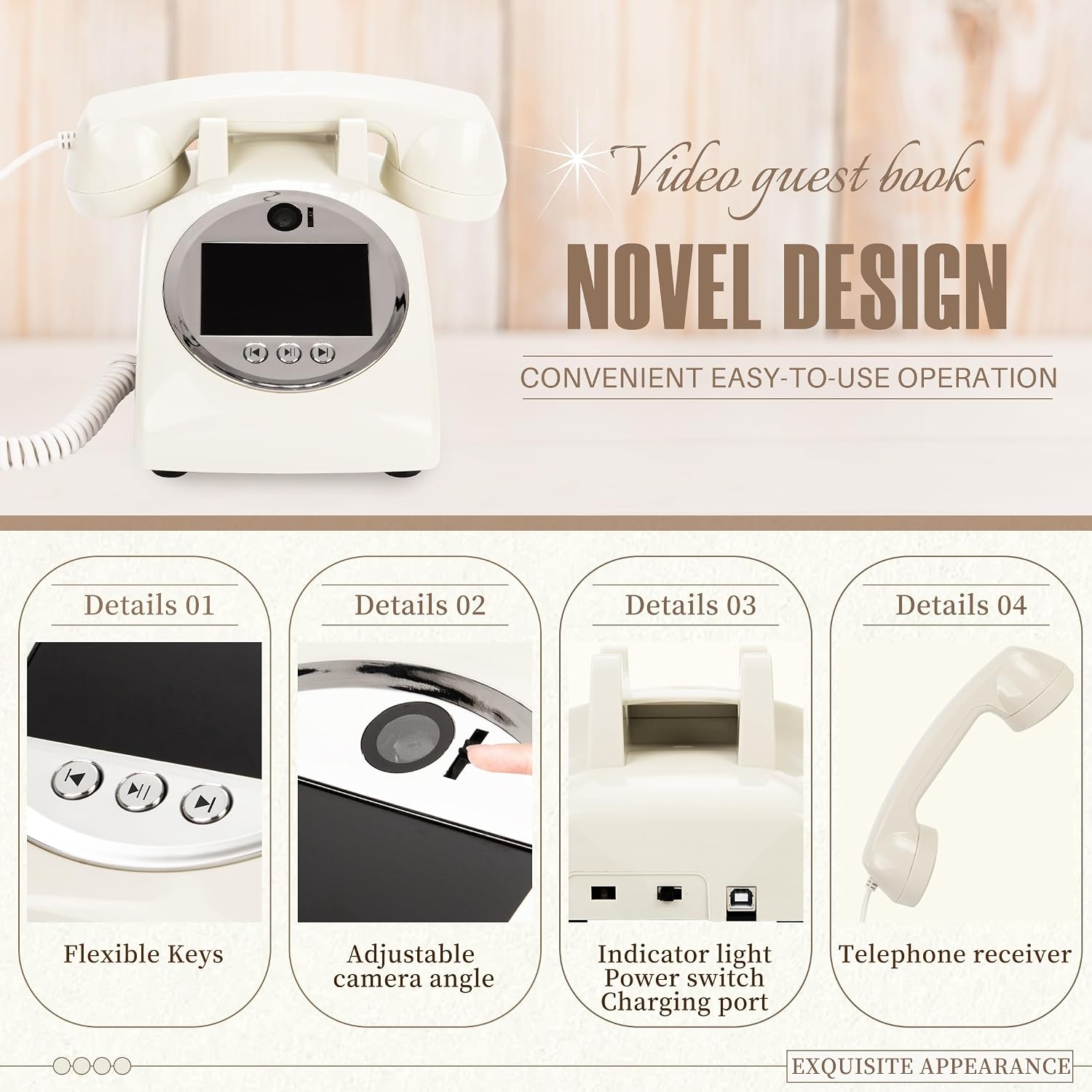 Video Audio Guest Book Wedding Phone,1080P HD Leave a Video Message Phone, Customized Video Messages, Ideal for a Variety of Memorable Party Occasions (White)