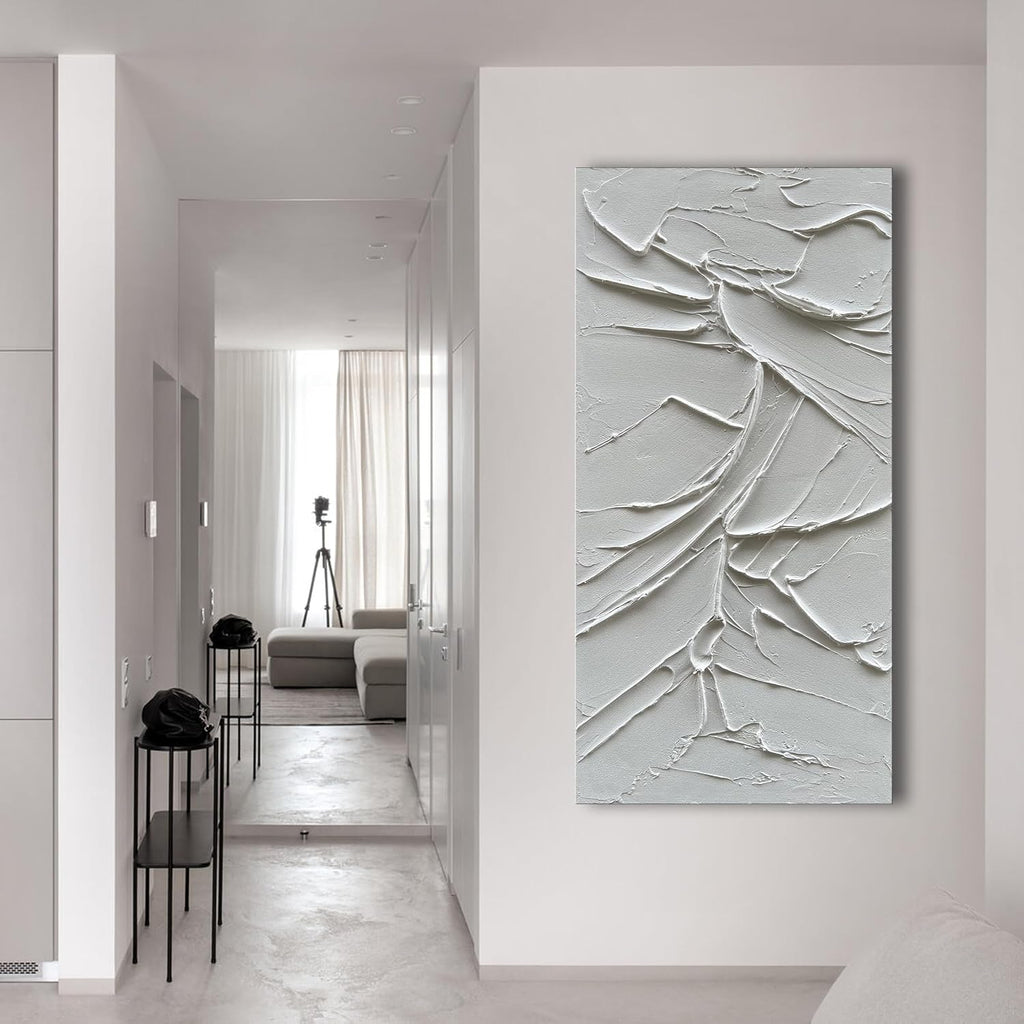 NANKAI Art Hand Painted White Canvas Wall Art 60x30 inch Large Abstract Modern Oil Painting Contemporary Textured Wall Art Minimalist Art Home Decor