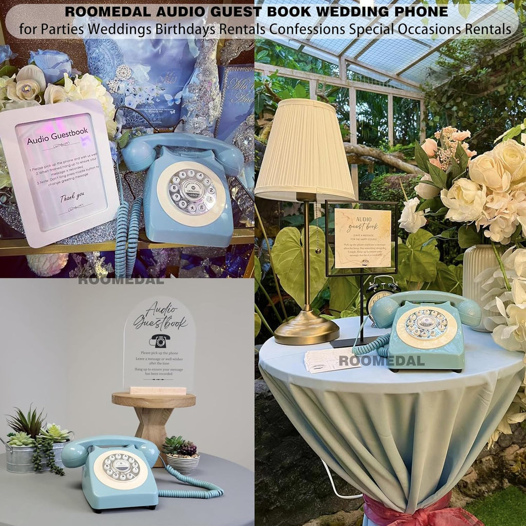 Audio Guest Book Wedding Phone with Flight Case, Record Customized Audio Message with Guest Book Retro Phone Audio GuestBook for Wedding Birthday Party Confession (Blue)
