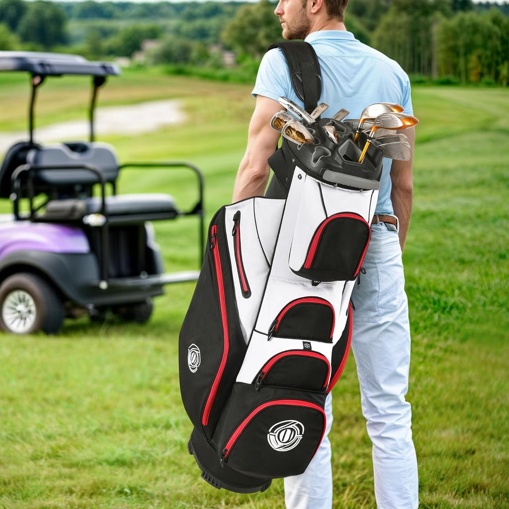 Shopsource Golf Cart Bag, 14 Way Molded Lock Top Club Bag with Full-Length Dividers, Upgrade 900D Oxford Silence Cart Bags for Men with Handles Ergonomic Strap, Stable Base