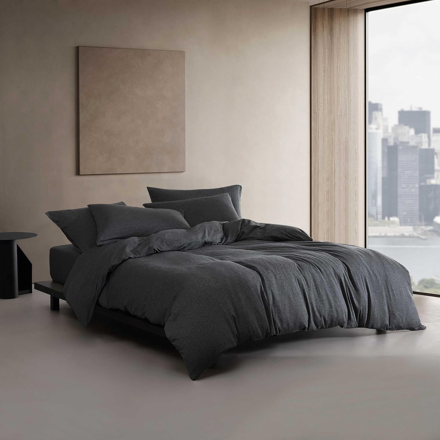Calvin Klein - Queen Comforter Set, Naturally Soft Cotton Cotton Melange Jersey Bedding with Matching Pillowcases, 3 Piece Bed Set (Modern Cotton Melange Gunmetal Grey)