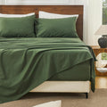 Bedlifes 100% French Linen Sheets Queen Size 18-24'Extra Deep Pocket 4-Piece Set Breathable & Moisture-Wicking,Soft & Durable Sheets for Thick Mattresses(Forest Green)