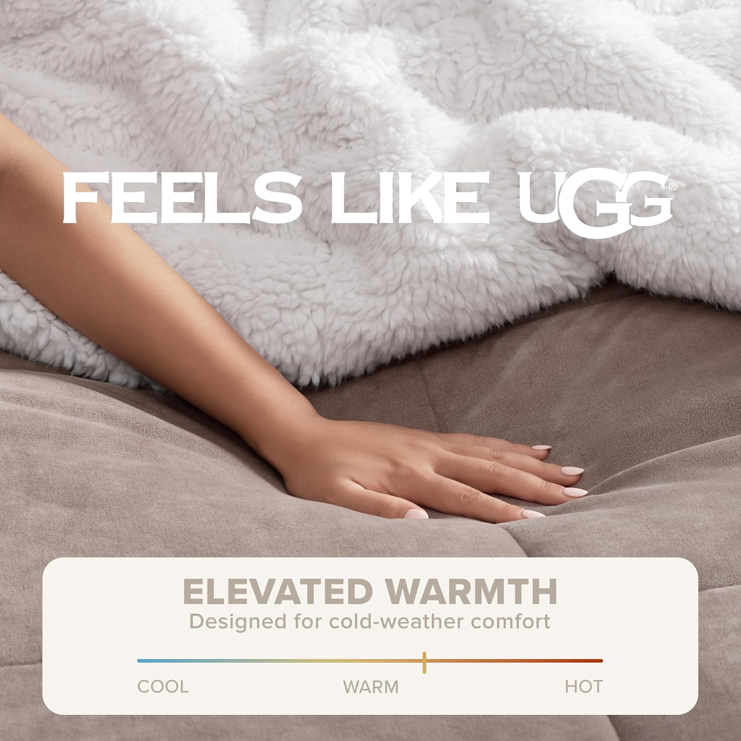 UGG Blissful Queen Comforter Set with 2 Pillow Shams, Reversible Fluffy Bed Comforter, Ultra Warm Winter Bed Set, Down Alternative Bedding, Full/Queen Size, Light Brown Fawn