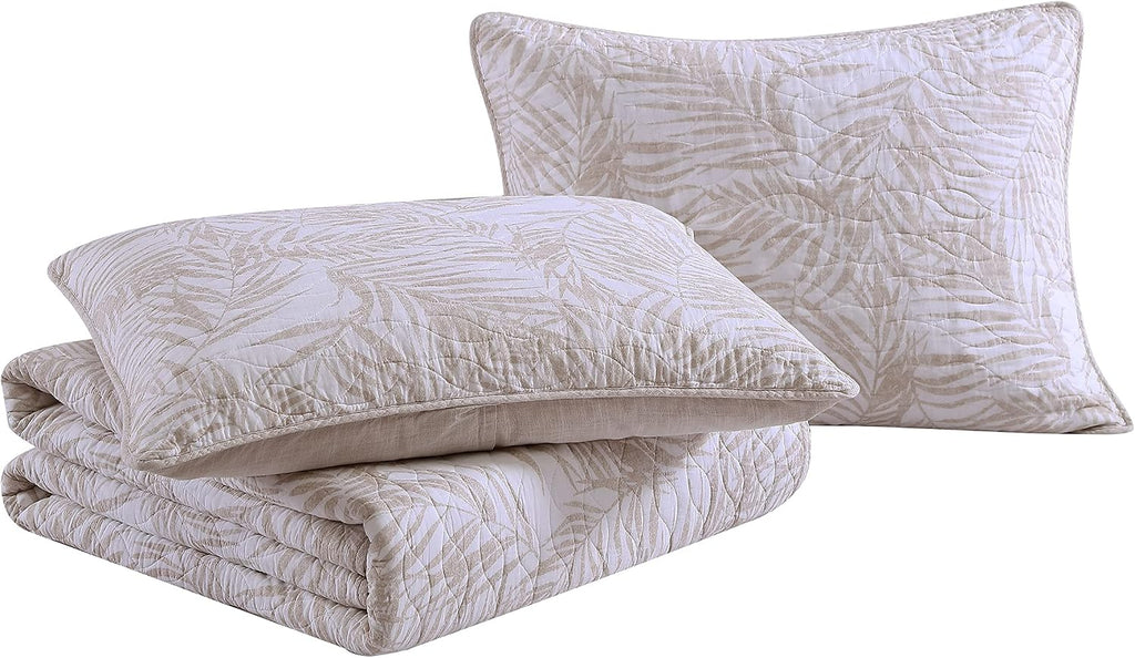Tommy Bahama - Twin Quilt Set, Reversible Cotton Bedding with Matching Sham, Pre-Washed for Added Softness, Dorm Essentials (Palmday Beige)
