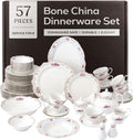 Joseph Sedgh Collection 'Romantic Bloom' 57-Piece Bone China Dinnerware Set, Service for 8, Floral with Blue and Gold Trim