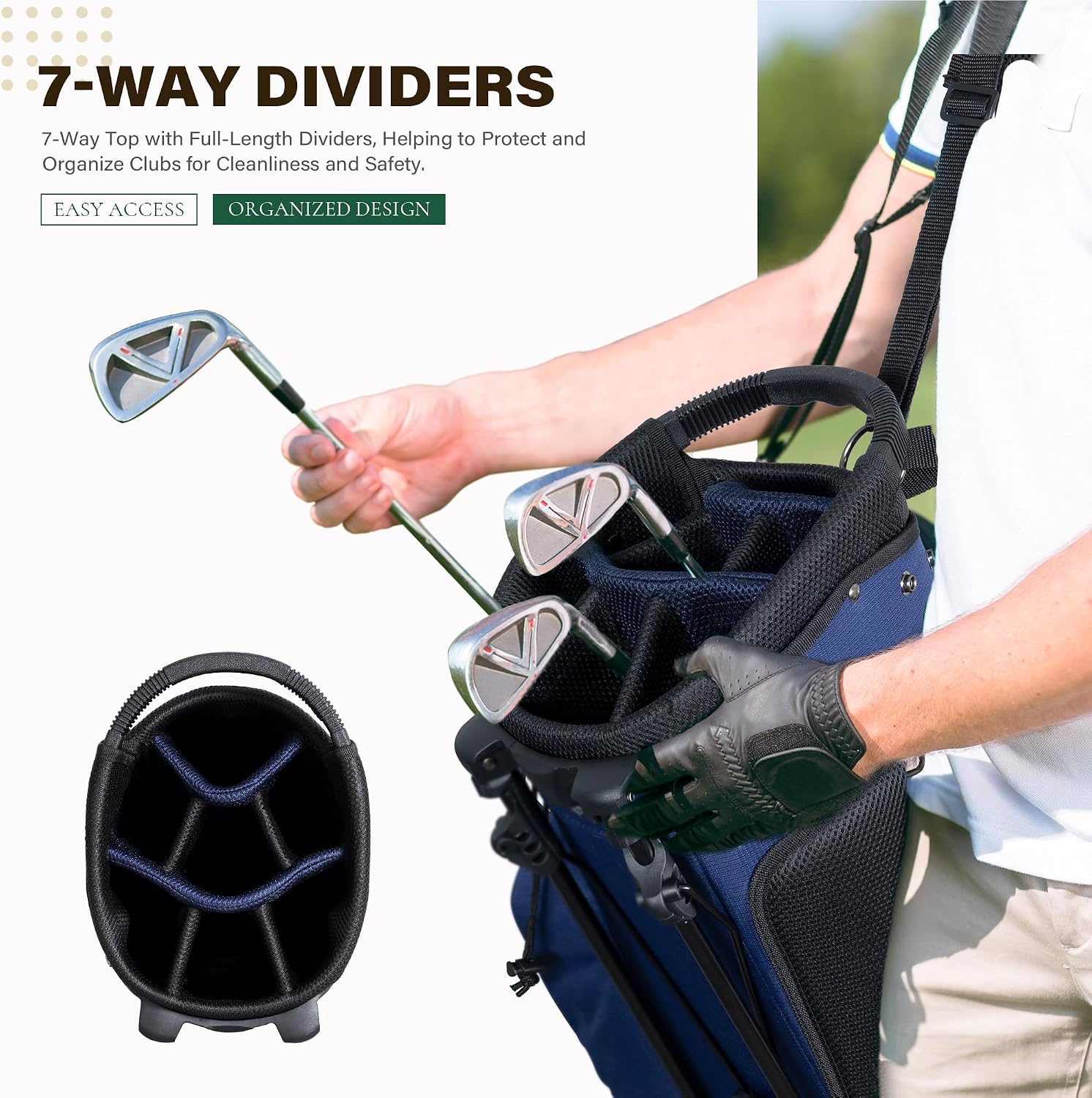 uniHimal Golf Stand Bag with 7 Way Top Dividers, Lightweight Golf Bags for Men Women with Multiple Pockets, Dual Straps