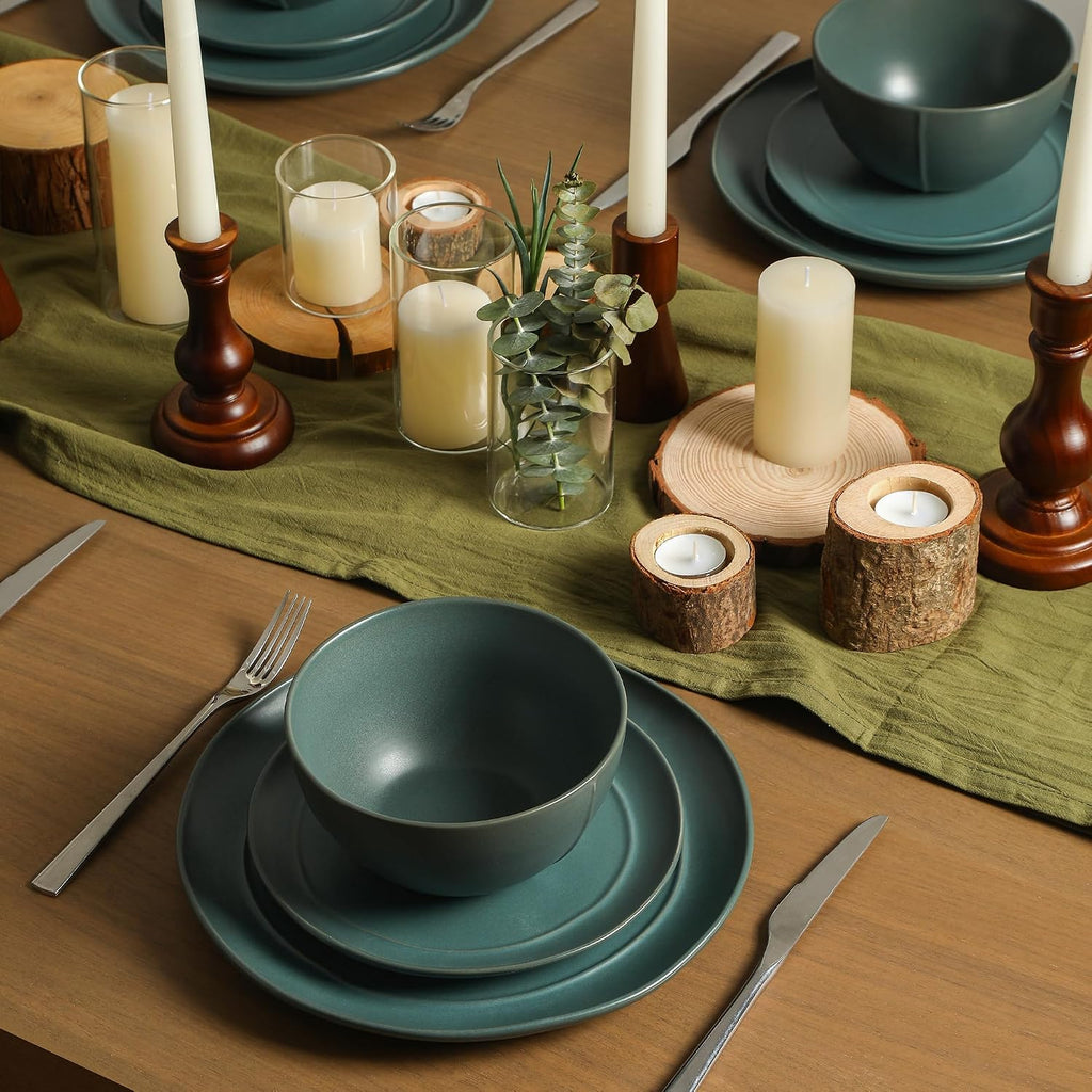 Stone Lain Infinity 24-Piece Dinnerware Set Stoneware, Plates and Bowls Set, Dishwasher and Microwave Safe, Dish Set for 8, Green