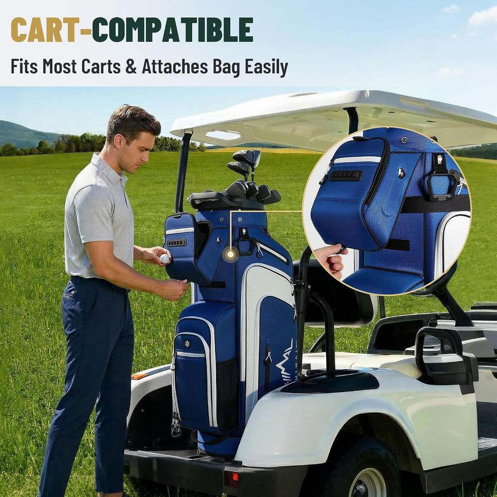 uniHimal Golf Cart Bag with 14-Way Full-Length Dividers, Golf Bag for Men Women with Magnetic Leather Pocket, Handles and Rain Cover, Lightweight Golf Club Bag Includes Cooler Pockets