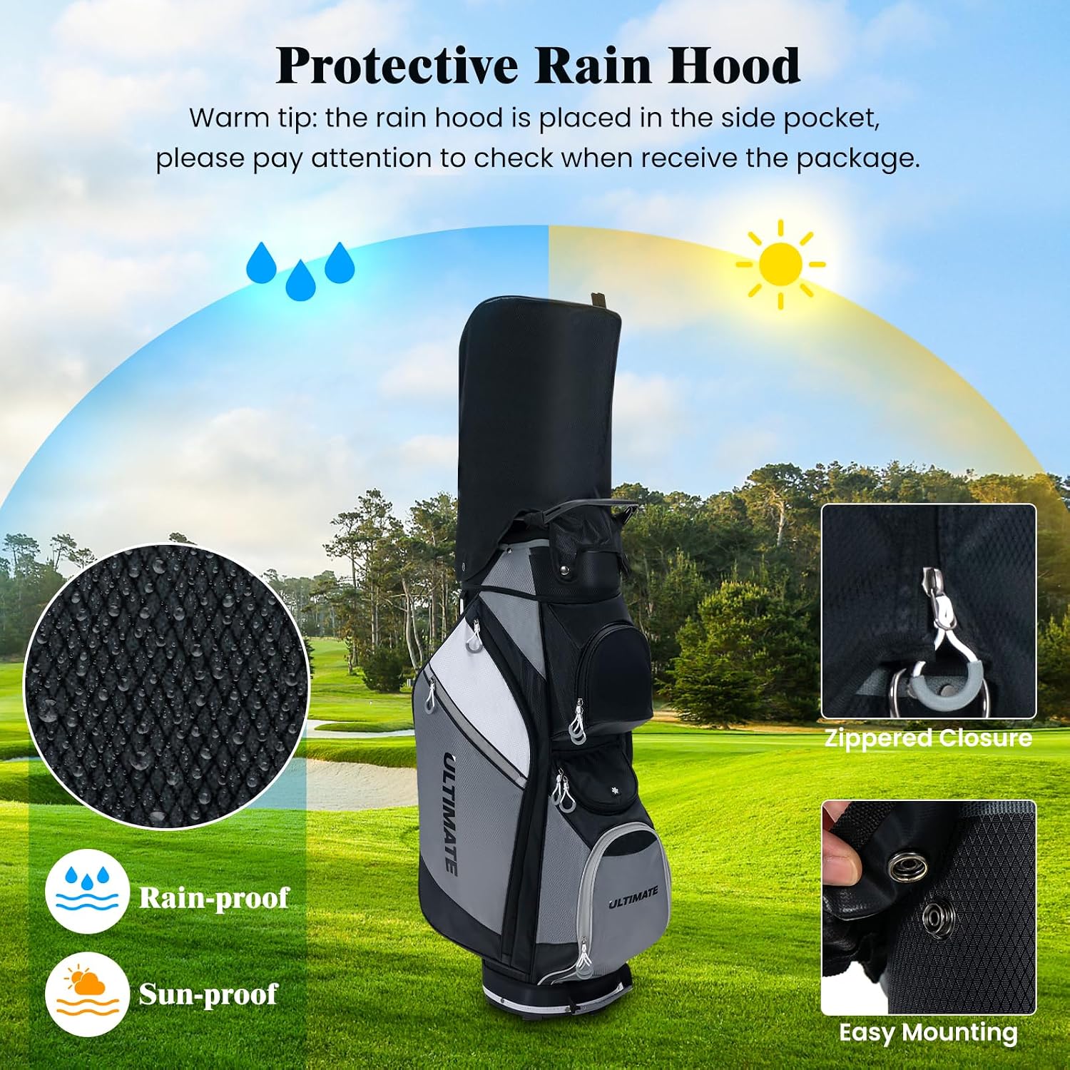 Goplus Golf Cart Bag with 14-Way Top Dividers, Golf Club Bag with 7 Zippered Pockets Including Cooler Bag, Rain Hood, Carry Handles, Detachable Shoulder Strap, Lightweight Golf Bag for Men Women