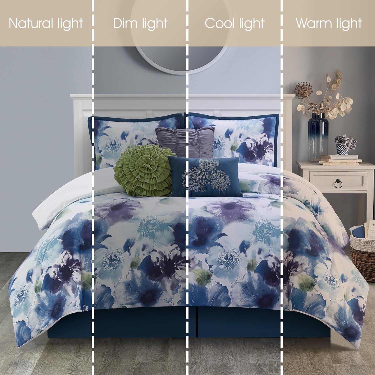 Stratford Park Colorful 7 Piece Comforter Set, Blue/Purple, Bed Size California King, Wonderful, Matching Bedskirt, Pillows & Shams